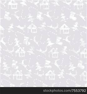 Christmas pattern, white silhouettes on a grey background, scratch effect can be easily removed.