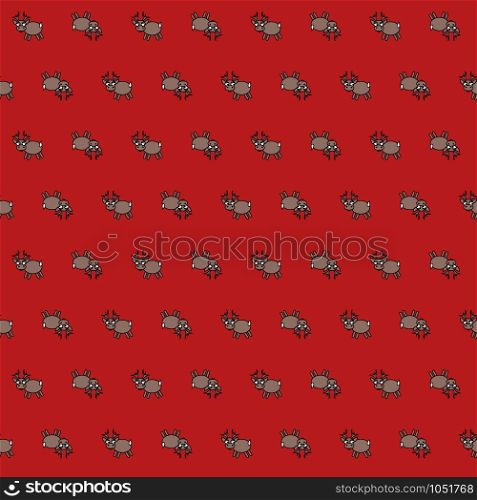 Christmas pattern with deers on red background. Vector texture for gift packaging, textile, holiday decor.. Christmas pattern with deers on red background