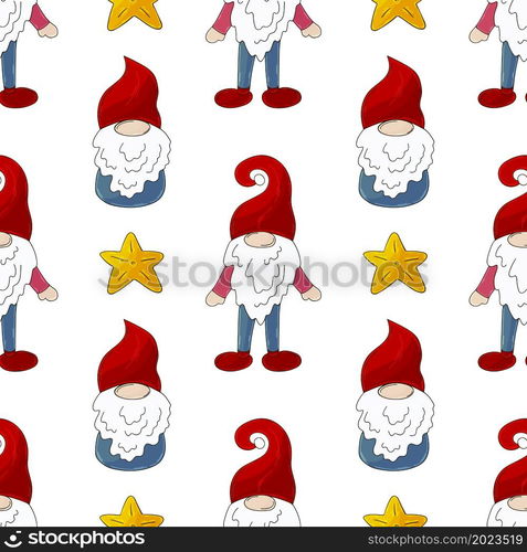 Christmas pattern with scandinavian gnomes in hand draw style. Can be used for fabric and etc. Christmas pattern with scandinavian gnomes in hand draw style