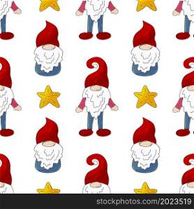 Christmas pattern with scandinavian gnomes in hand draw style. Can be used for fabric and etc. Christmas pattern with scandinavian gnomes in hand draw style