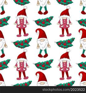 Christmas pattern with scandinavian gnomes in hand draw style. Can be used for fabric, wrapping paper and etc. Christmas pattern with scandinavian gnomes in hand draw style