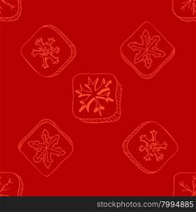 Christmas pattern with snowflake sketch on red background