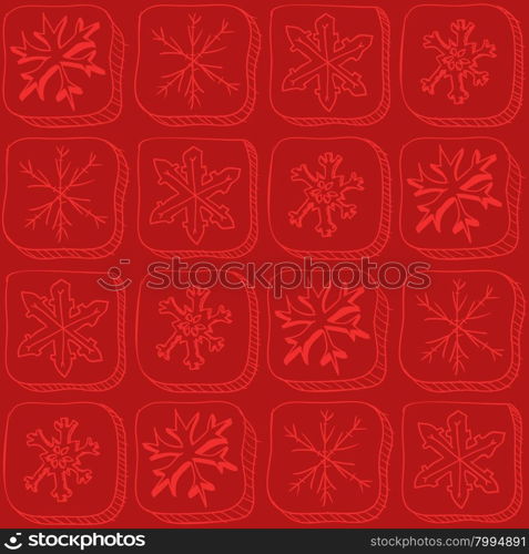 Christmas pattern with snowflake sketch on red background