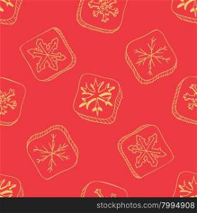Christmas pattern with snowflake sketch on red background