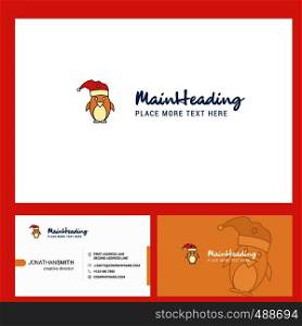 Christmas penguin Logo design with Tagline & Front and Back Busienss Card Template. Vector Creative Design