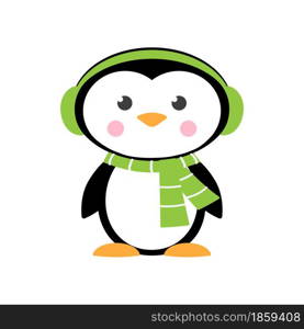 Christmas Penguins. Cute baby penguin in winter outfit vector illustration.