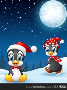 Christmas penguins in the snow
