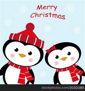 Christmas penguins in white background.
