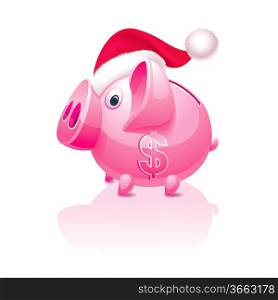 Christmas piggy bank with a dollar sign
