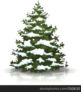 Christmas Pine Tree With Snow. Illustration of a christmas pine tree isolated on white background, with winter snow on its branch