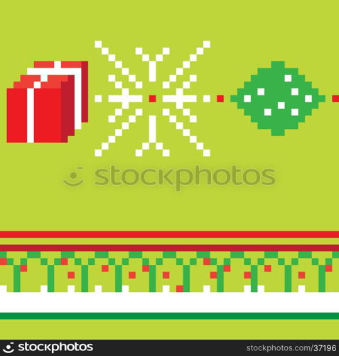 Christmas pixel seamless pattern, illustration of a composition with digital graphic motif