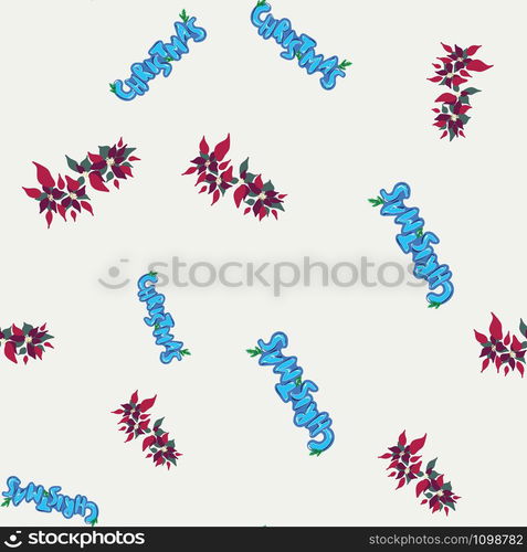 Christmas plant poinsettia seamless pattern. Festive endless design. Holiday decor wrapping paper, wallpaper, textile, background. Colorful vector illustration in flat cartoon style.. Christmas plant poinsettia seamless pattern.