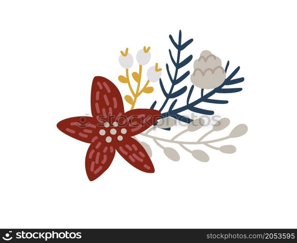 Christmas poinsettia Hand Drawn Floral Vector Border divider. Design Elements Decoration Wreath and Holidays symbol with Flower and berries scandinavian branches.. Christmas poinsettia Hand Drawn Floral Vector Border divider. Design Elements Decoration Wreath and Holidays symbol with Flower and berries scandinavian branches