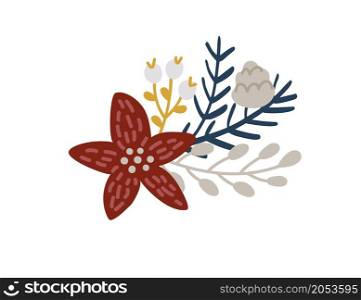 Christmas poinsettia Hand Drawn Floral Vector Border divider. Design Elements Decoration Wreath and Holidays symbol with Flower and berries scandinavian branches.. Christmas poinsettia Hand Drawn Floral Vector Border divider. Design Elements Decoration Wreath and Holidays symbol with Flower and berries scandinavian branches