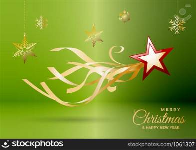 Christmas postcard, decorations and background with abstract comet and star.