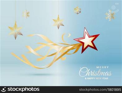 Christmas postcard, decorations and background with abstract comet and star.