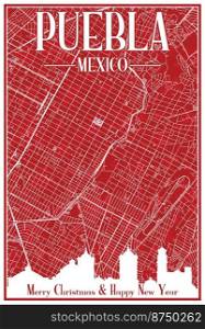 Christmas postcard of the downtown PUEBLA, MEXICO