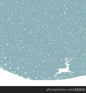 Christmas postcard. Vector background with white deer under snowfall