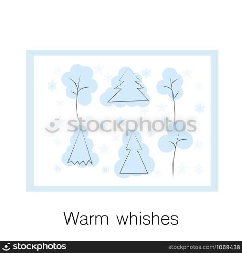 Christmas postcard with New Year Tree and Snowflakes. Happy Winter Holiday Wallpaper with Nature Decor elements. Background design vector illustration .
