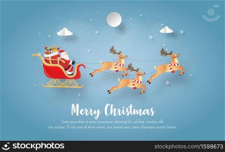 Christmas postcard with Santa Claus and reindeer