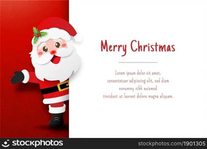 Christmas postcard with Santa Claus, Paper cut illustration