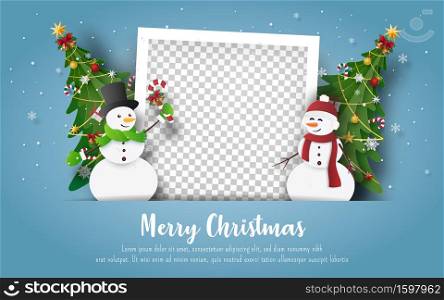 Christmas postcard with Snowman and blank photo frame