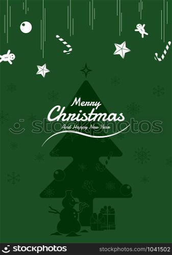Christmas poster snowfall design banner snowman and gift happy new year. vector illustration