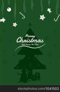 Christmas poster snowfall design banner snowman and gift happy new year. vector illustration