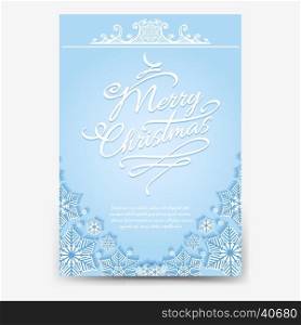 Christmas poster with snowflake divider. Christmas poster design with snowflakes divider and lettering Merry Christmas. Winter flyer template vector illustration