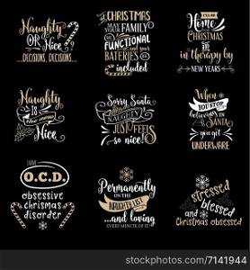 Christmas quotes collection isolated on black. Vector