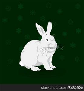 Christmas rabbit. White Christmas rabbit on a green background. A vector illustration