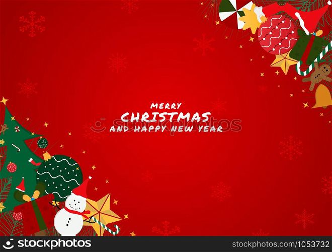 Christmas red background gift corner design modern style snowfall with space. vector illustration