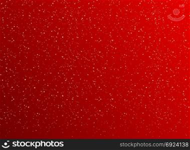 Christmas red background with Golden dots decorations and Gold glitters. Vector Illustration.