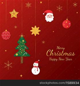 Christmas red banner cartoon pattern design gold snowflake style. vector illustration.
