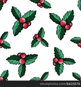  Christmas red berries seam≤ss pattern.The berries of Holly.Christmas pattern. Hand-drawn vector illustration.  red berries seam≤ss pattern.Holly berries