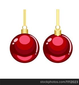 Christmas red cartoon vector ornaments with golden hanging isolated on white background
