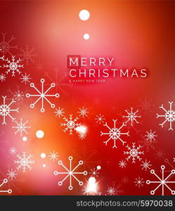 Christmas red color abstract background with white transparent snowflakes. Holiday winter template, New Year layout