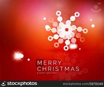 Christmas red color abstract background with white transparent snowflakes. Holiday winter template, New Year layout
