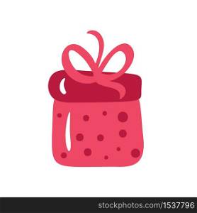 Christmas red gift box with ribbon and bow. Vector illustration scandinavian style isolated on white background.. Christmas red gift box with ribbon and bow. Vector illustration scandinavian style isolated on white background