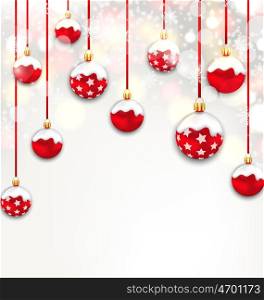 Christmas Red Glassy Balls on Shimmering Light Background. Illustration Christmas Red Glassy Balls on Shimmering Light Background - Vector
