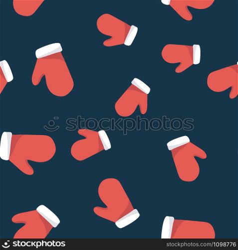 Christmas red santa gloves seamless pattern. Festive endless design. Holiday decor wrapping paper, background. Colorful vector illustration in flat cartoon style.. Christmas red santa gloves seamless pattern.