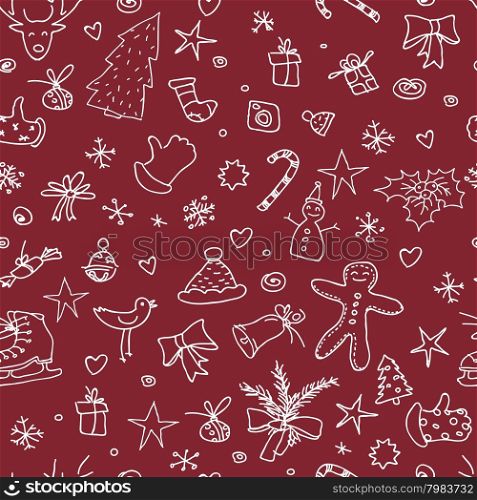 Christmas red seamless pattern. Hand drawn vector illustration