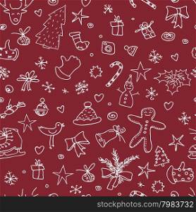 Christmas red seamless pattern. Hand drawn vector illustration