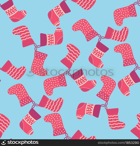 Christmas red socks doodle seamless pattern. Merry Christmas and Happy New Year print design. Christmas red socks doodle seamless pattern. Merry Christmas and Happy New Year print design.