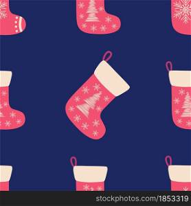 Christmas red socks doodle seamless pattern. Merry Christmas and Happy New Year print design. Christmas red and green socks doodle seamless pattern