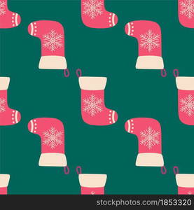 Christmas red socks doodle seamless pattern. Merry Christmas and Happy New Year print design. Christmas red and green socks doodle seamless pattern