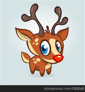 Christmas reindeer greeting card. Vector illustration on blue background isolated