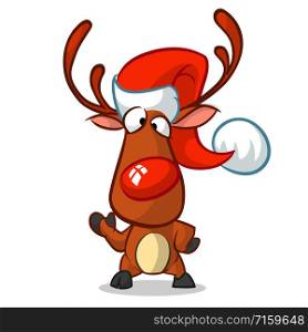 Christmas reindeer in Santa hat vector illustration on white background