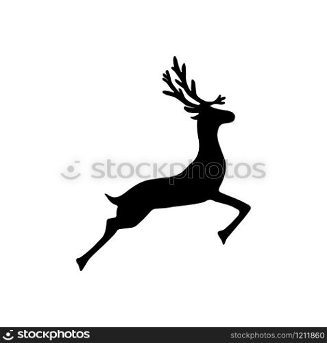 Christmas reindeer silhouette on white background, vector. Christmas reindeer silhouette