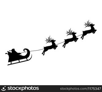 Christmas reindeers are carrying Santa Claus in a sleigh with gifts. silhouette on a white background. Christmas reindeers are carrying Santa Claus in a sleigh with gifts.